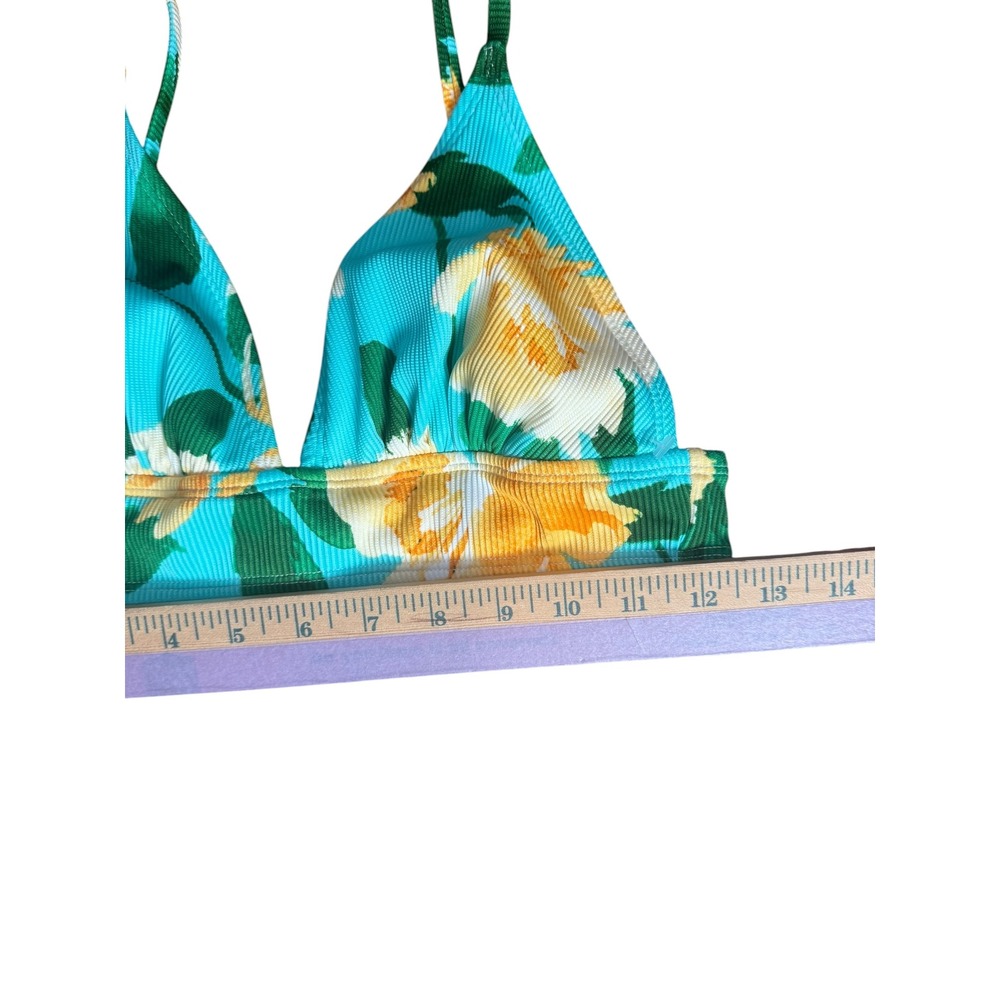 Shade & Shore Turquoise Floral Ribbed Triangle Bikini Top Womens Size Medium NEW - Picture 3 of 5